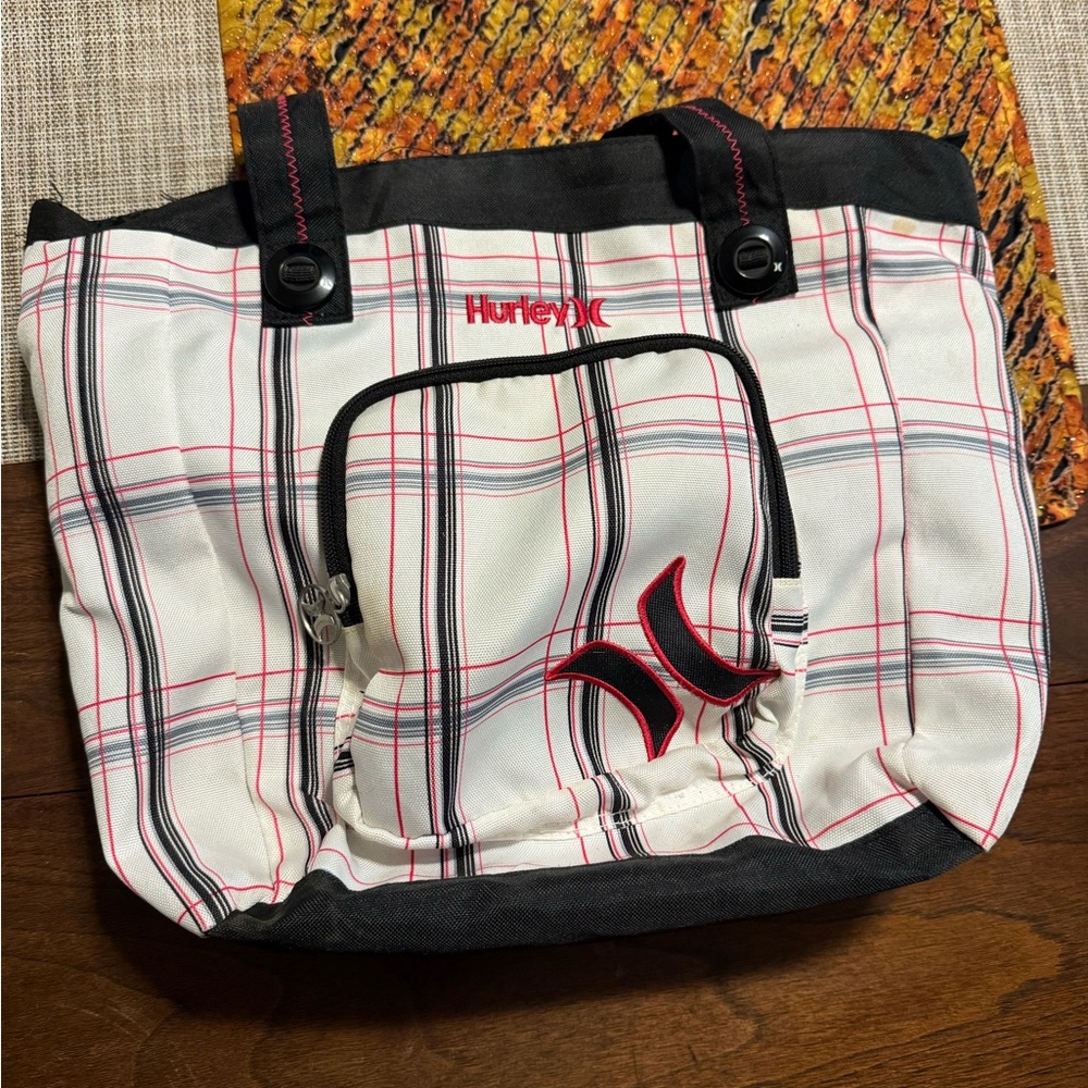 Hurley Plaid Tote Bag - Black, White, Pink